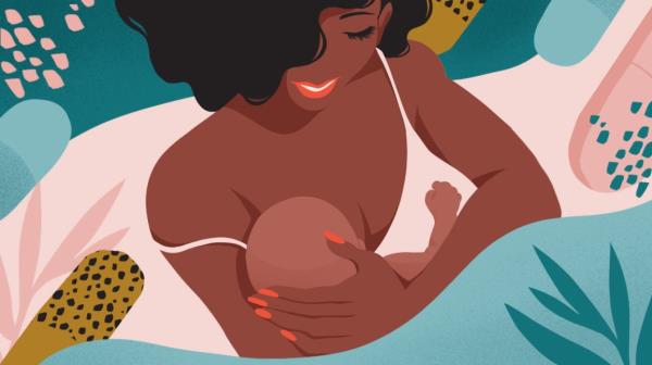 illustration of a mother breast-feeding her baby